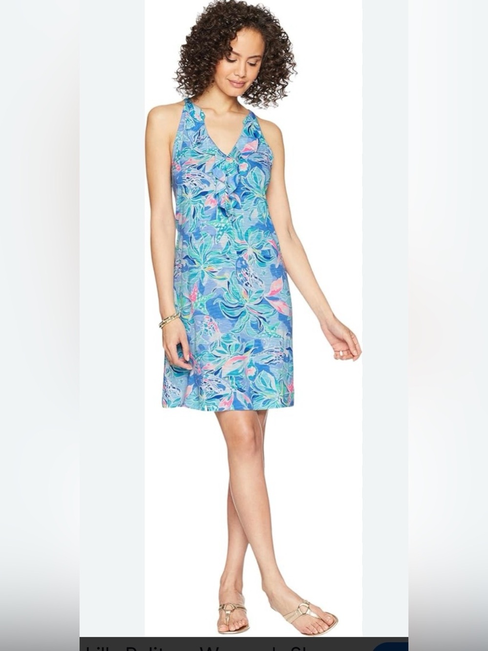 LILLY PULITZER Shay Dress Bennet Blue Celestial Seas M Ruffle Sleeveless Halter